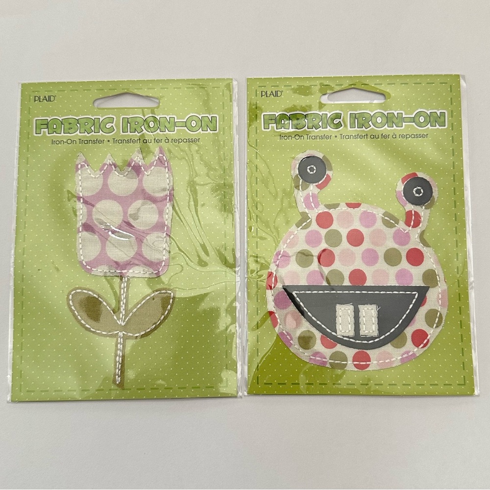 Plaid Brand Fabric Iron-On Transfer 2008 Pink Dot Tulip & Multi Dot Monster